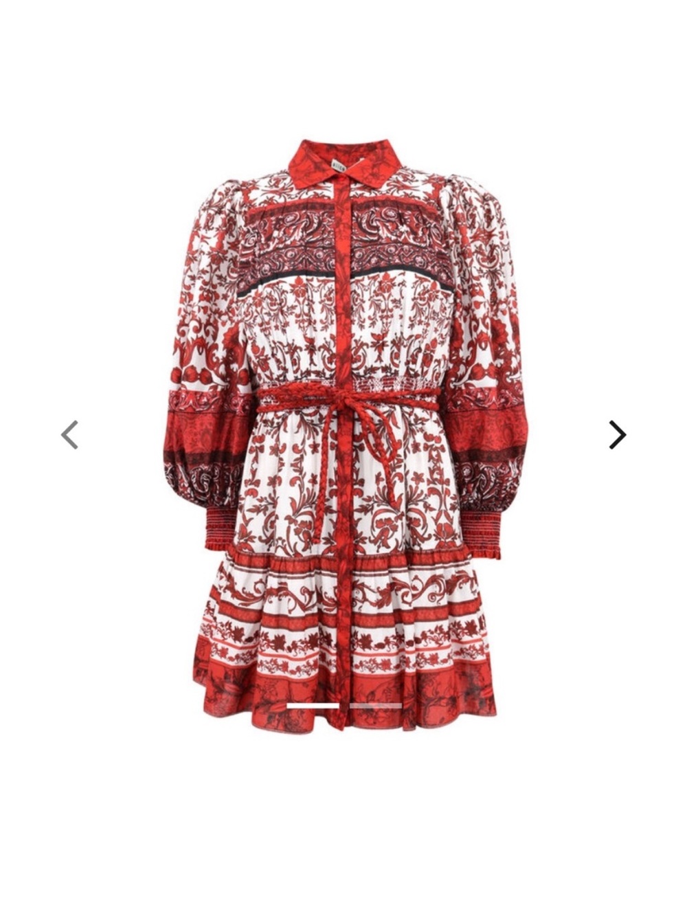 ALICE + OLIVIA Tiffie Puff Sleeve Dress With Tie Belt red floral mini dress